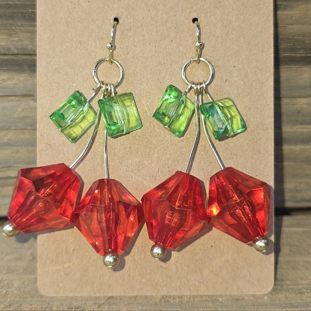 Elegant Red and Green Dangle Earrings